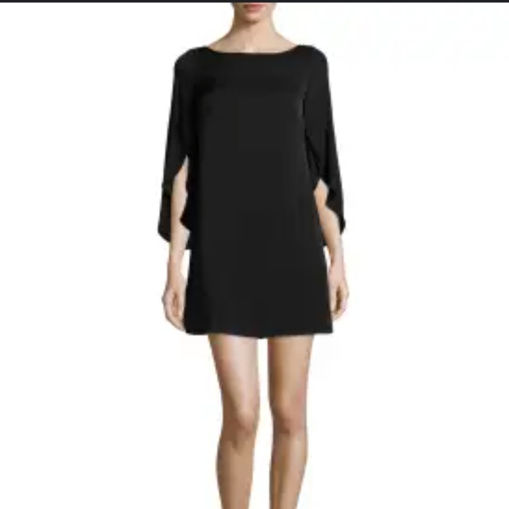 Milly | Silk Stretchy Black Mini Dress with Butterfly Sleeves Whimsigoth Size 14 - Picture 3 of 11